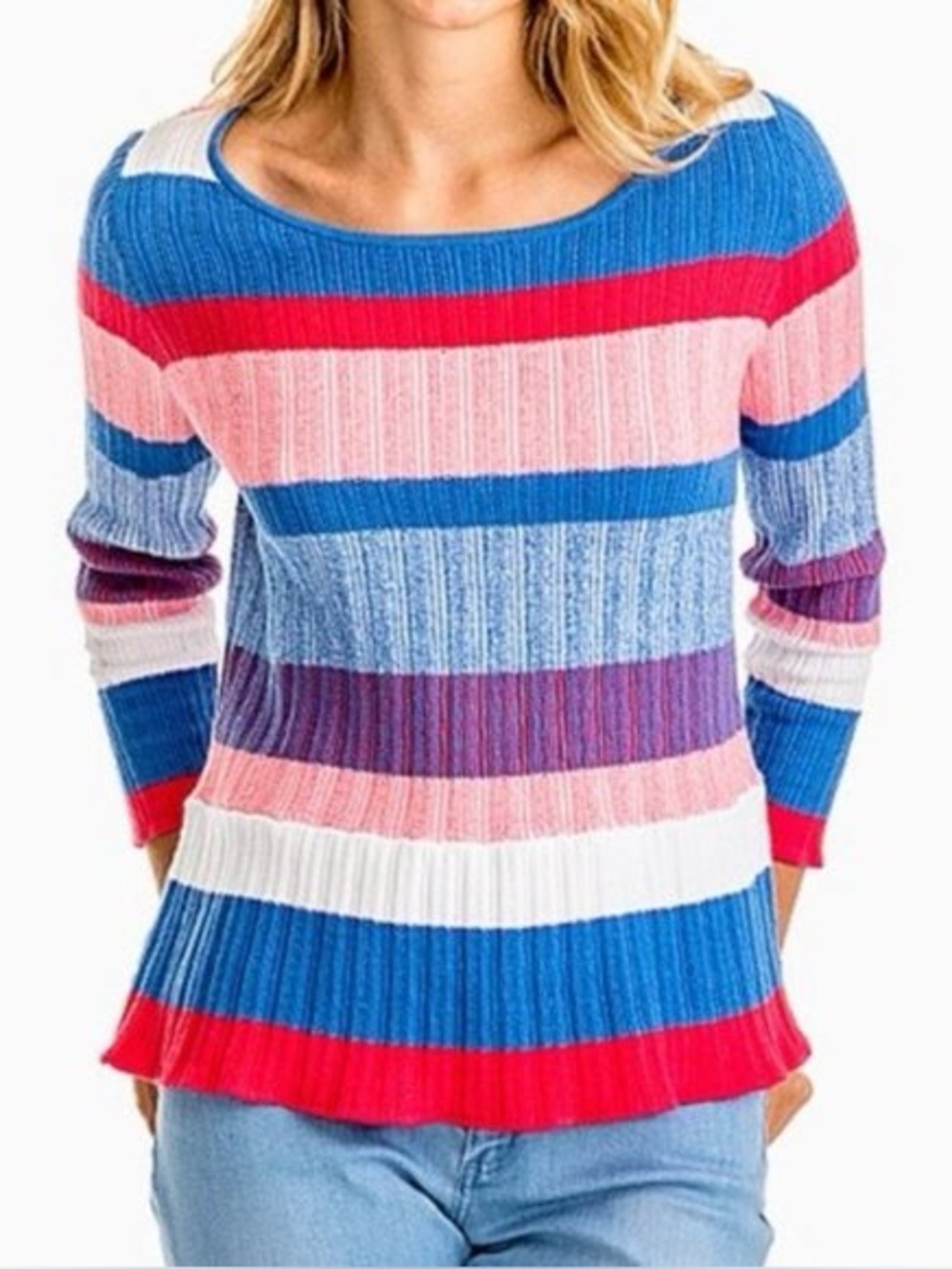 Southern Tide Rosalie Peplum Top Charting Blue Stripe Knit Sweater Size M NWT